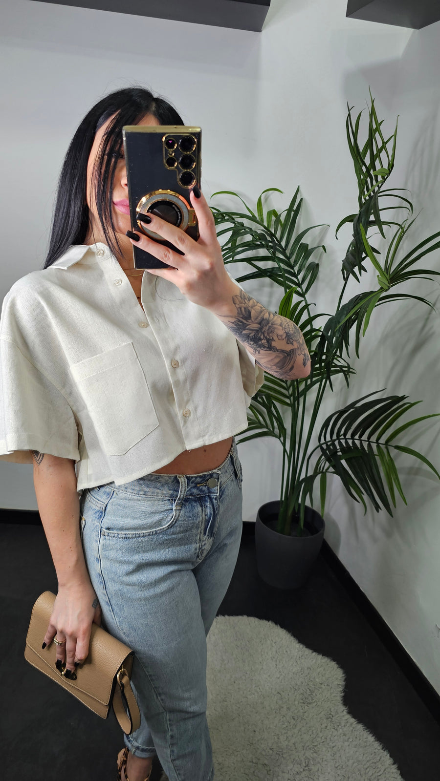 Camicia di lino crop